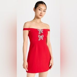 Self Portrait Off-the-shoulder embellished crepe mini dress